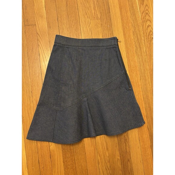 Louis Vuitton Denim Mini Skirt Asymmetric Ruffle Hem Blue Jean Size 36 US 4